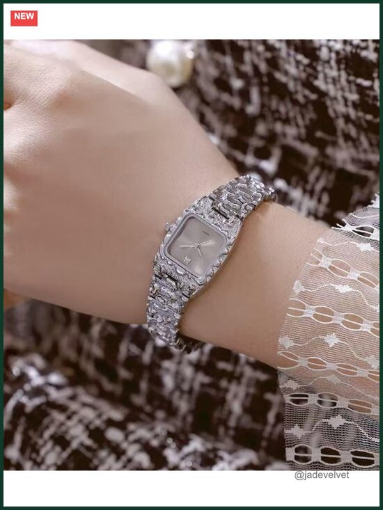Vintage Women\'s Gold Bracelet Watch Square Quartz Dress Wristwatch Textured Band main image 4